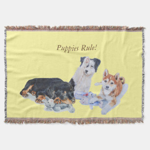 cute puppy sheba inu rotty collie and teddies throw blanket