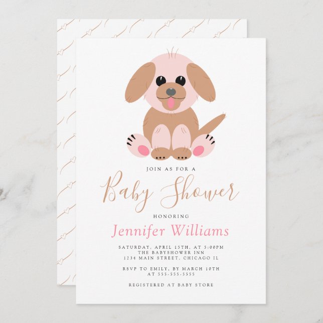 Cute Puppy Simple Personalized Neutral Baby Shower Invitation (Front/Back)