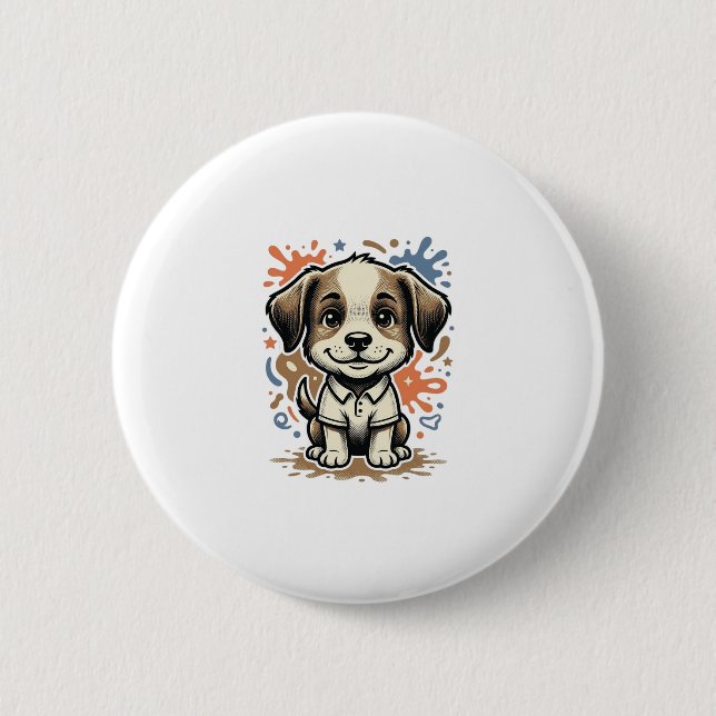 Cute Puppy Splash Engraving Vector Design_1 2 Inch Round Button (Front)