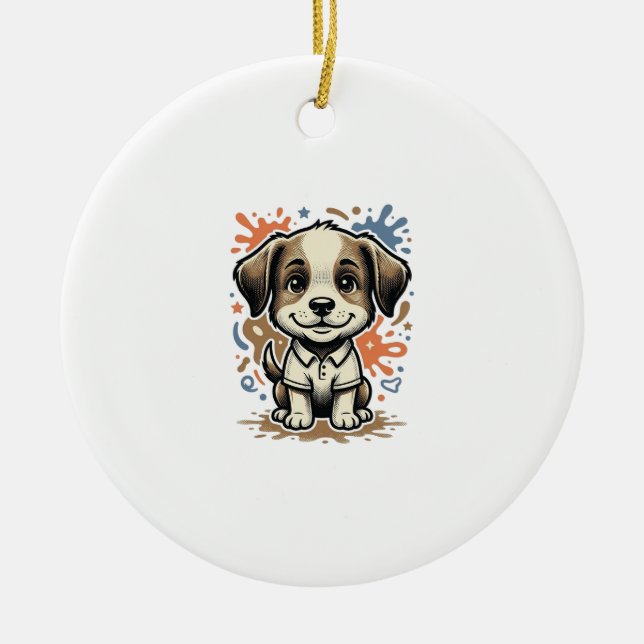 Cute Puppy Splash Engraving Vector Design_1 Ceramic Ornament (Front)