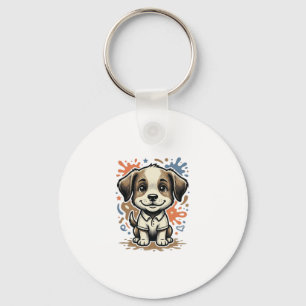 Cute Puppy Splash Engraving Vector Design_1 Keychain