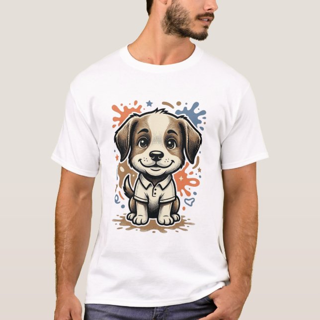 Cute Puppy Splash Engraving Vector Design_1 T-Shirt (Front)