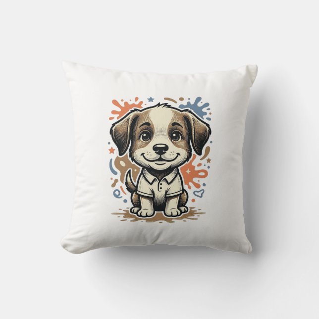 Cute Puppy Splash Engraving Vector Design_1 Throw Pillow (Front)