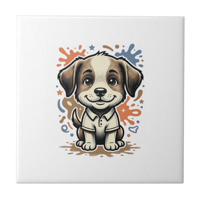 Cute Puppy Splash Engraving Vector Design_1 Tile (Front)
