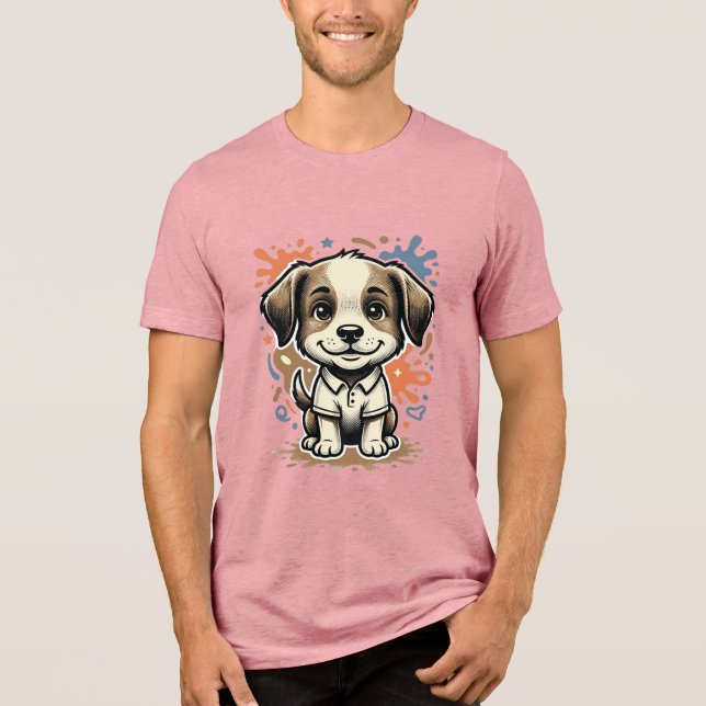 Cute Puppy Splash Engraving Vector Design_1 Tri-Blend Shirt (Front)