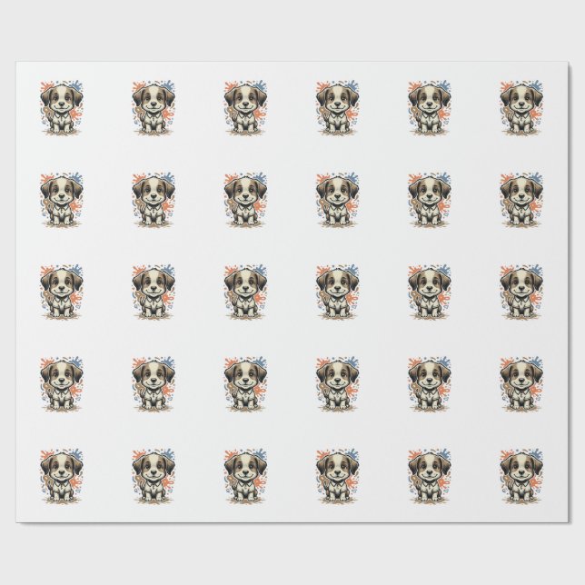 Cute Puppy Splash Engraving Vector Design_1 Wrapping Paper (Flat)