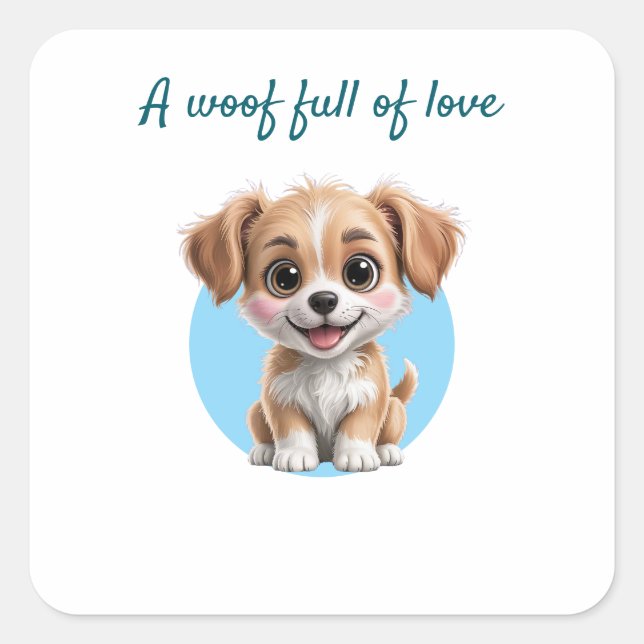 Cute Puppy Square Stickers with Custom Text (Front)