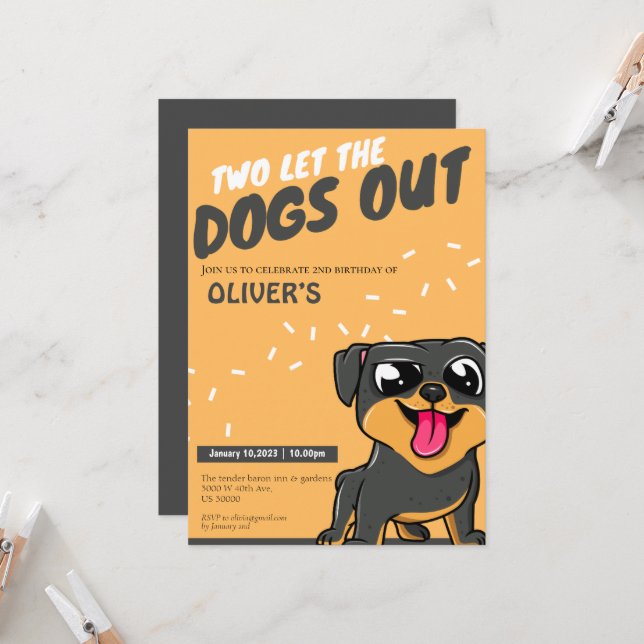  Cute Puppy theme 2nd birthday invitation  (Front/Back In Situ)