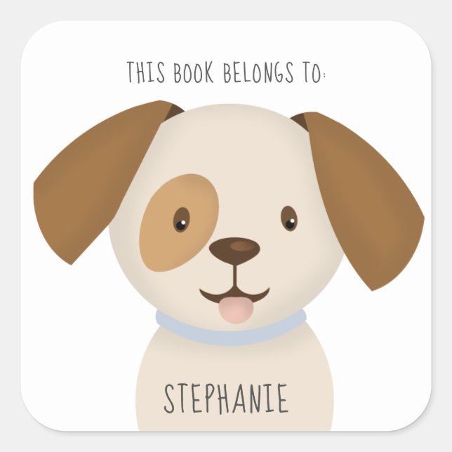 Cute Puppy This Book Belongs to Square Sticker (Front)