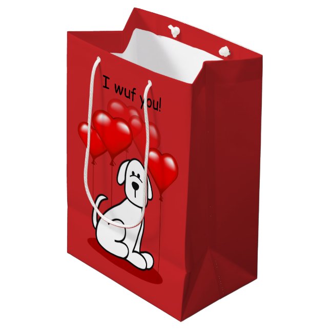 Cute Puppy Valentine Med Gift Bag (Front Angled)