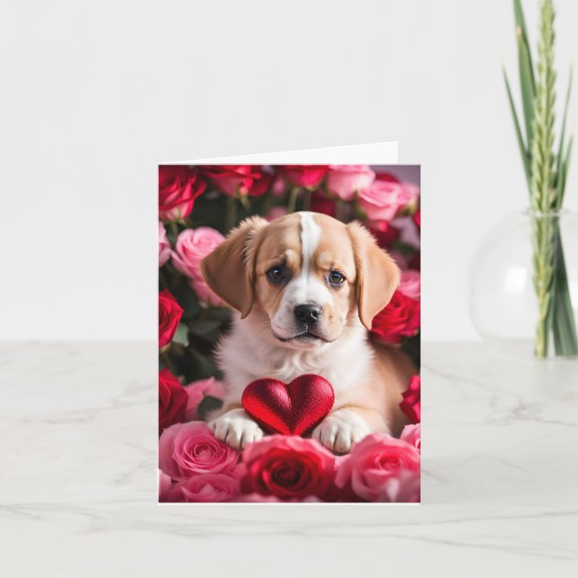 Cute Puppy Valentine's Day Blank Card (Front)