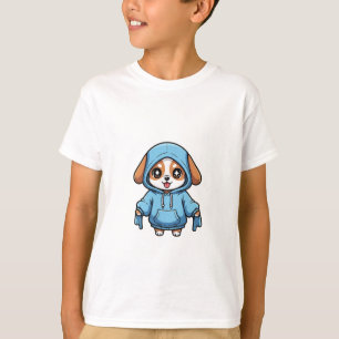 Cute Puppy Wearing Blue Hoodie Kids T-Shirt