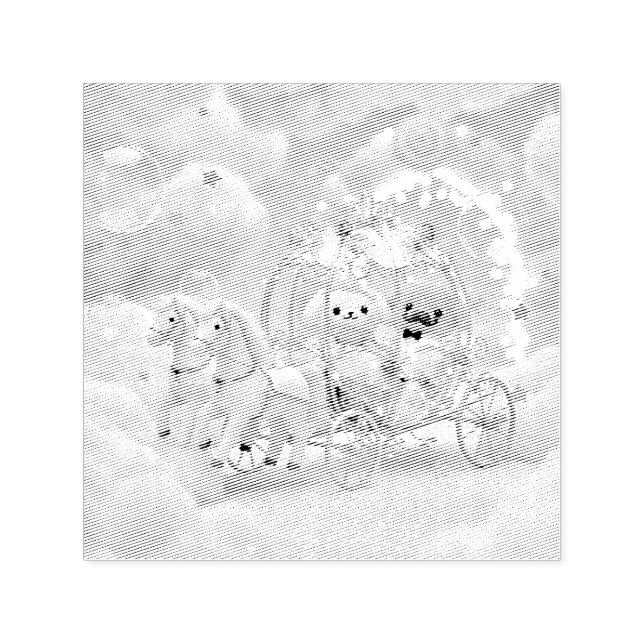 Cute Puppy Wedding Fairytale Carriage Self-inking Stamp (Design)