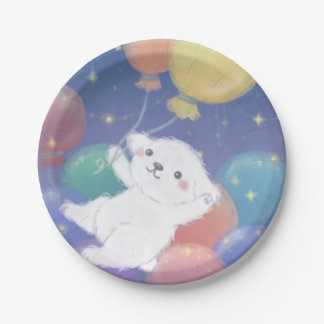 Cute Puppy with Balloons & Stars Paper Plate