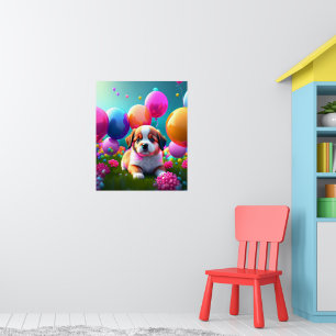 Cute puppy with balloons - sweet poster