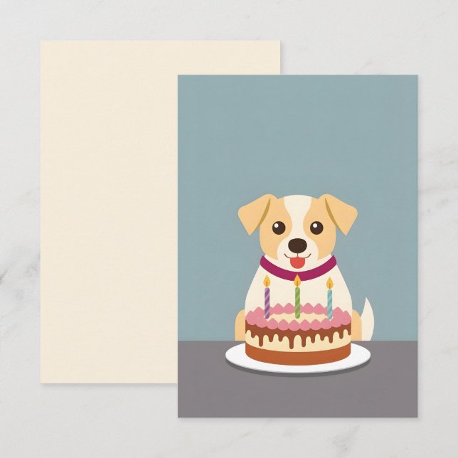 Cute puppy with birthday cake card (Front/Back)