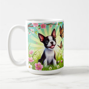 Cute Puppy with Blossoms and Butterflies Coffee Mug