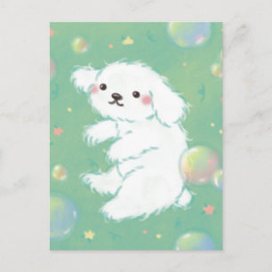 Cute Puppy with Bubbles and Flowers Postcard