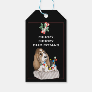 Cute Puppy with Christmas Lights Gift Tags