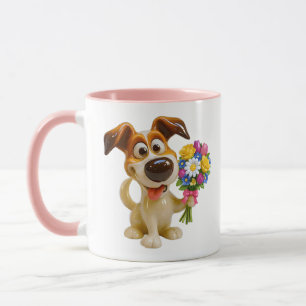Cute Puppy With Flowers Illustration Mug
