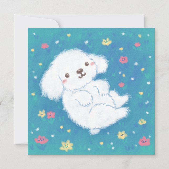 Cute Puppy with Flowers Invitation (Front)