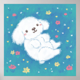 Cute Puppy with Flowers Poster