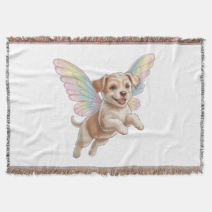 Cute Puppy with Glowing Fairy Wings — Magical Pet Throw Blanket