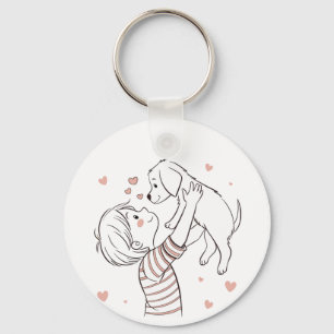 Cute Puppy with Happy Kid Cartoon Keychain