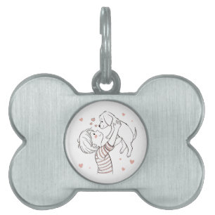 Cute Puppy with Happy Kid Cartoon Pet ID Tag