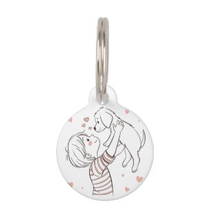 Cute Puppy with Happy Kid Cartoon Pet Tag