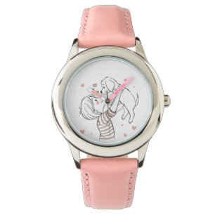 Cute Puppy with Happy Kid Cartoon Watch