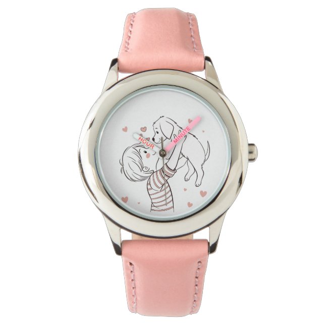 Cute Puppy with Happy Kid Cartoon Watch (Front)