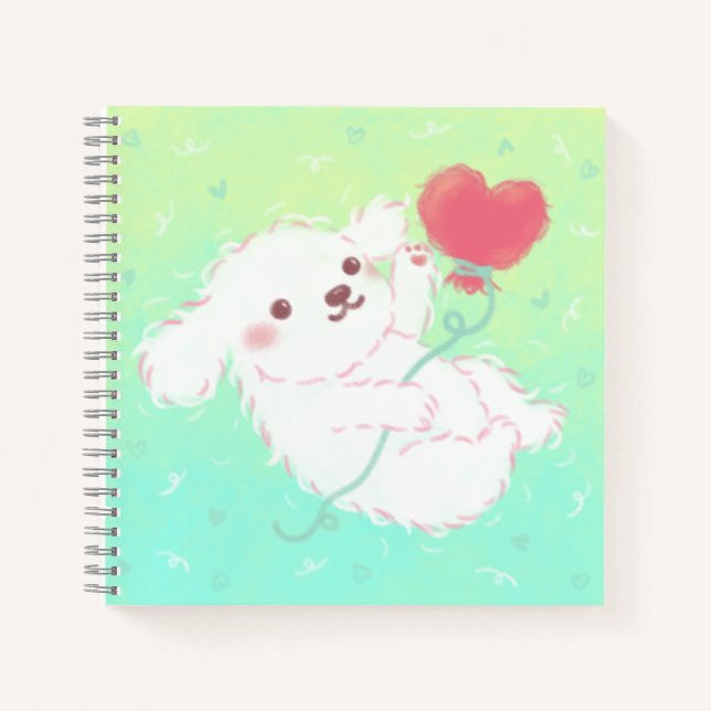 Cute Puppy with Heart Balloon Notebook (Front)