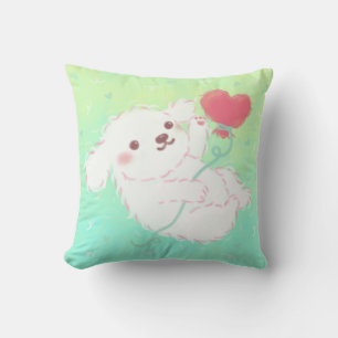 Cute Puppy with Heart Balloon Throw Pillow