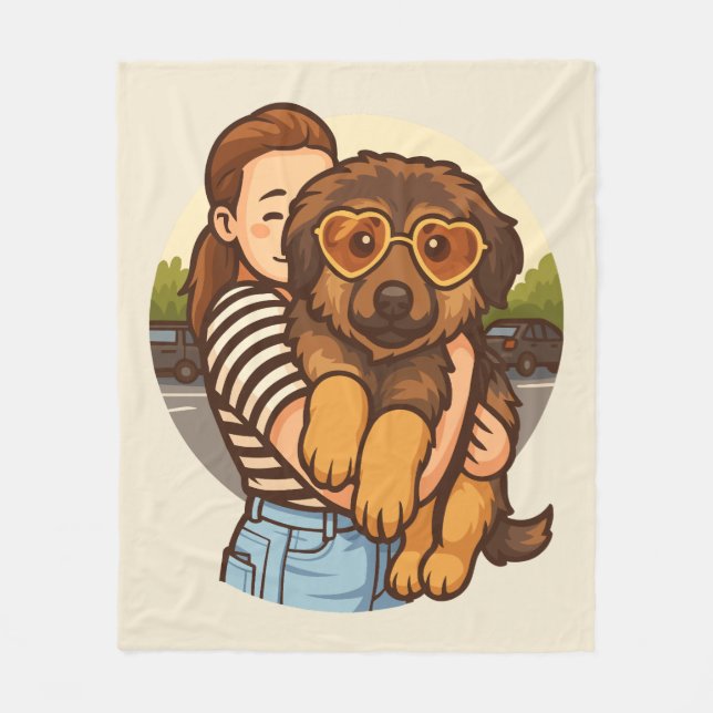 Cute Puppy with Heart Sunglasses  Fleece Blanket (Front)
