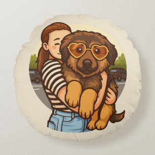 Cute Puppy with Heart Sunglasses Round Pillow