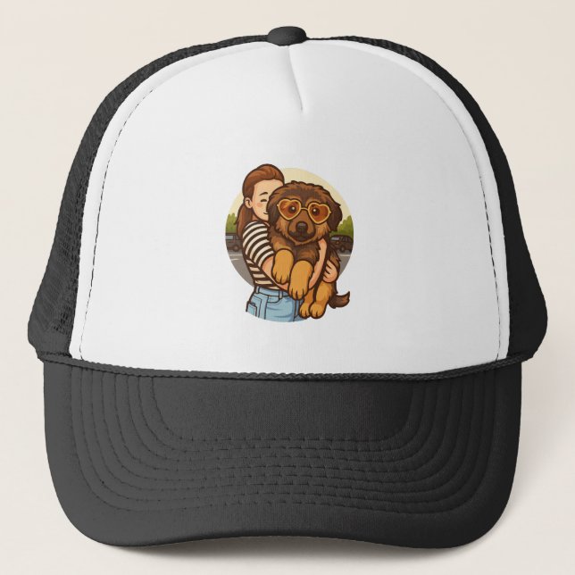 Cute Puppy with Heart Sunglasses  Trucker Hat (Front)