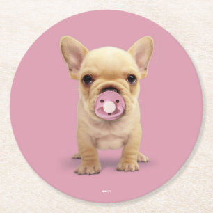 Cute Puppy with Pacifier Round Paper Coaster