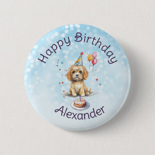 Cute Puppy with Party Hat Birthday 2 Inch Round Button