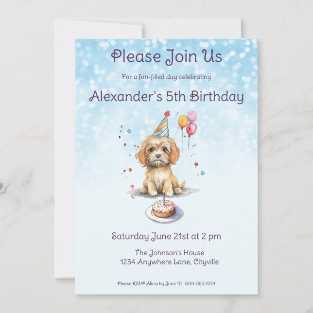 Cute Puppy with Party Hat Birthday Invitation (Front)