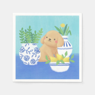 Cute Puppy with Plants, Lemons & Flower Napkin