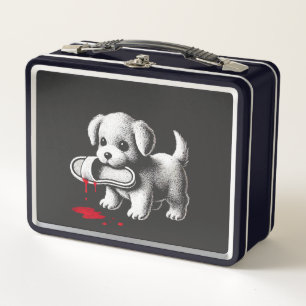 Cute Puppy with Slipper Shirt Dark Humour Dog Love Metal Lunch Box