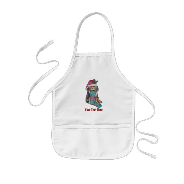 cute puppy with stocking at christmas  kids apron (Front)
