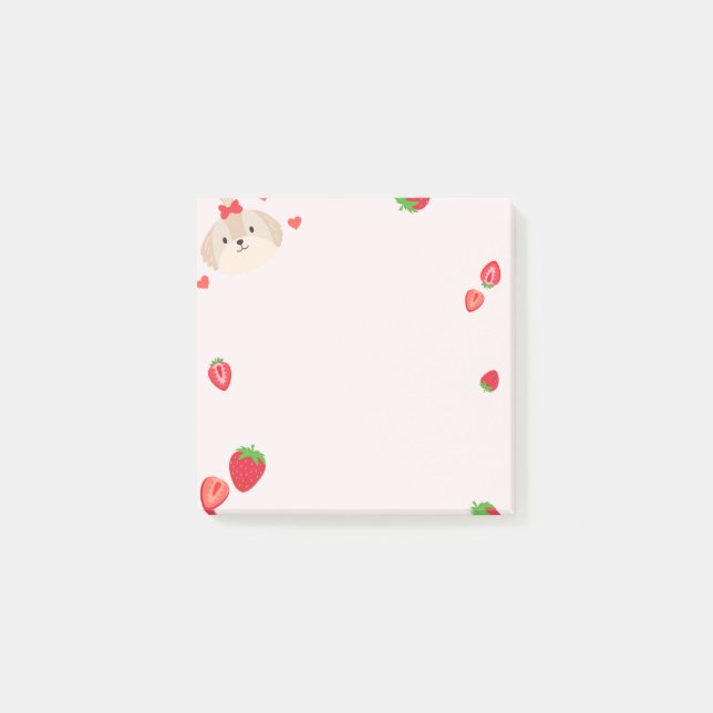 Cute puppy with Strawberry post-it sticky notes (Front)