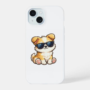 Cute Puppy with Sunglasses Kawaii Design iPhone 15 Case
