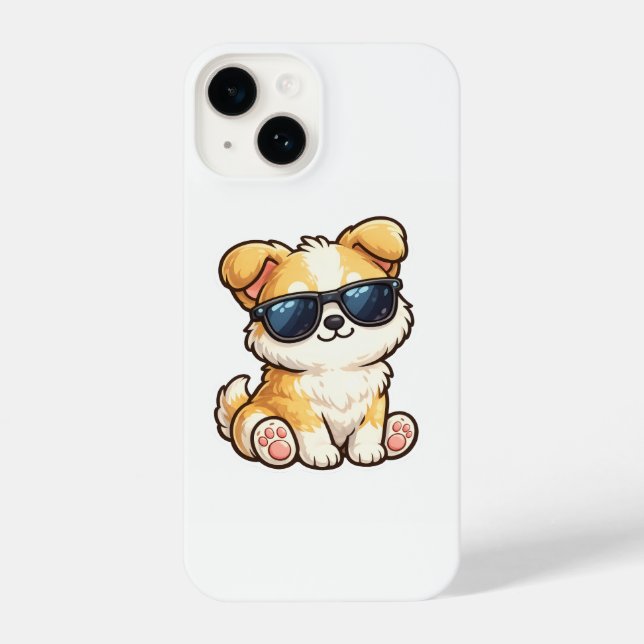 Cute Puppy with Sunglasses Kawaii Design iPhone Case (Back)