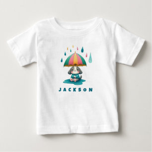 Cute Puppy with Umbrella Sitting in Puddle Baby T-Shirt