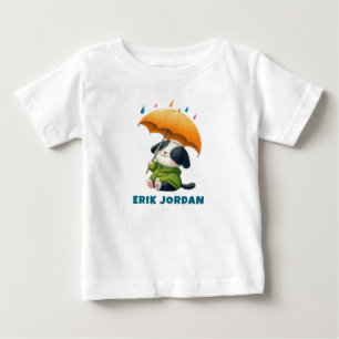 Cute Puppy with Umbrella Stares into the Sky Baby T-Shirt