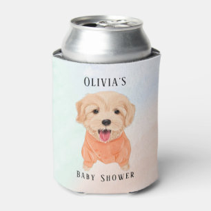 Cute Puppy With Watercolor Splash Boy Baby Shower Can Cooler