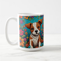 Cute Puppy with Whimsical Folk Art Flowers